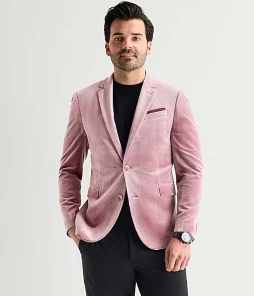 J Ferrar Stretch Slim Fit Size 44R Dusty Rose Pink Velvet Evening Formal Jacket
